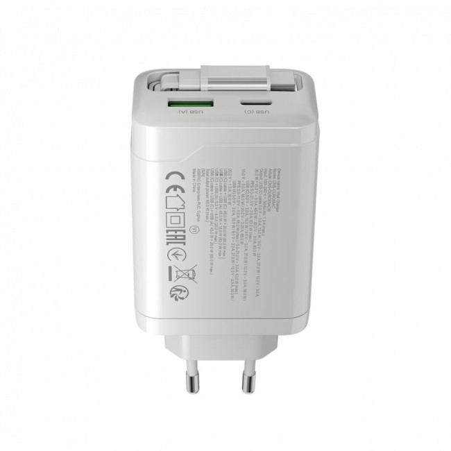 CANYON charger OnCharge 65RC Build-In Cable USB-C 65W 1xPD 1xQC EU White