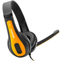 Головні дротові навушники накладні з вбудованим мікрофоном CANYON entry price PC headset  combined 3 5 plug  leather pads  Black-yellow