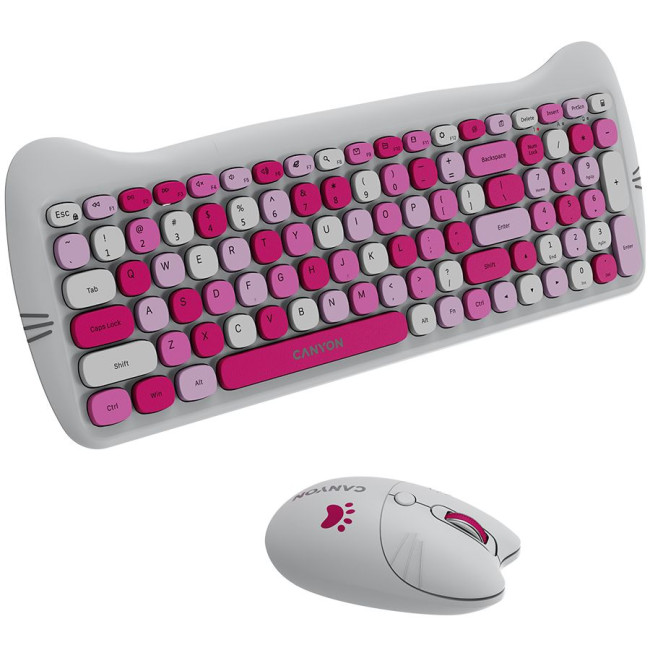 CANYON HSET-W6 EN Keyboard+Mouse Kitty Edition AAA+АА Wireless Pink