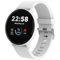 CANYON Lollypop SW-63, Smart watch, 1.3inches IPS full touch screen, Round watch, IP68 waterproof, multi-sport mode, BT5.0, compatibility with iOS and android, Silver white, Host: 25.2*42.5*10.7mm, Strap: 20*250mm, 45g