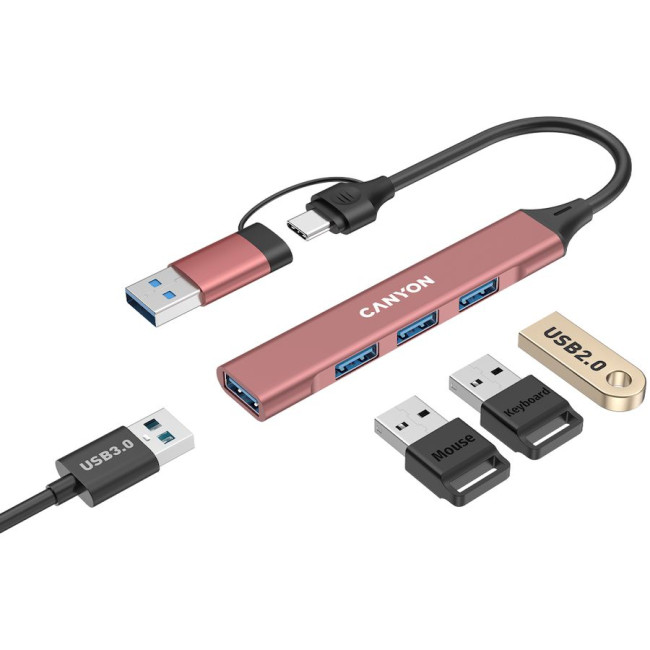 CANYON hub DS-02 4in1 USB-A/C Pink