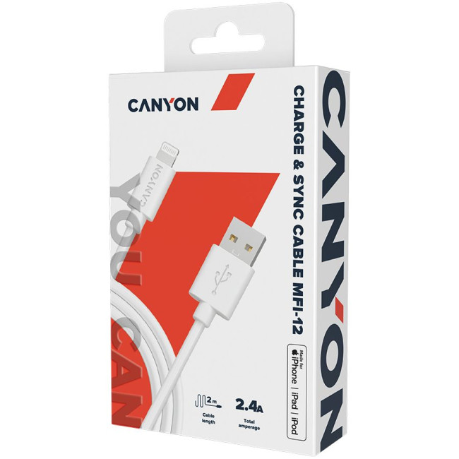 CANYON cable MFI-12 USB-A to Lightning 2m White