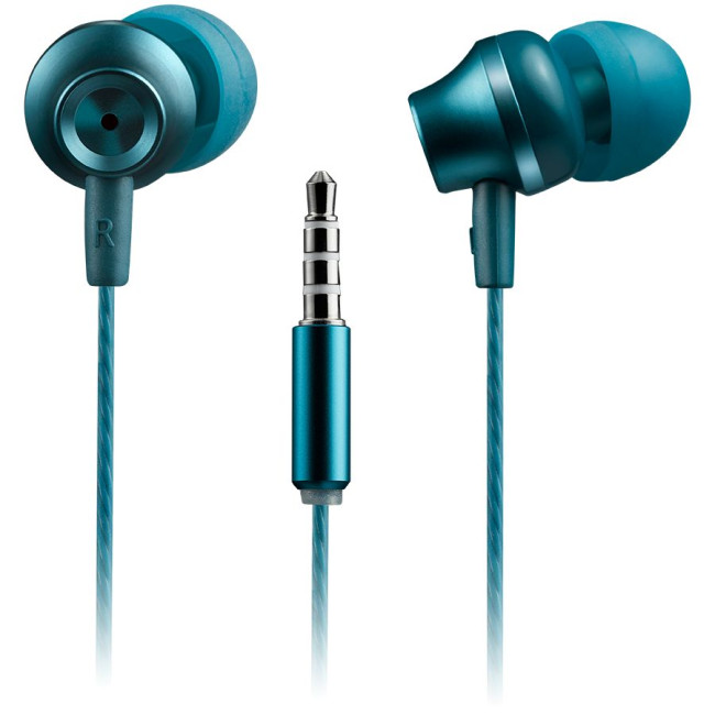 Головні дротові навушники-вкладиші з вбудованим мікрофоном CANYON Stereo earphones with microphone  metallic shell  cable length 1.2m  Blue-green  22*12.6mm  0.012kg