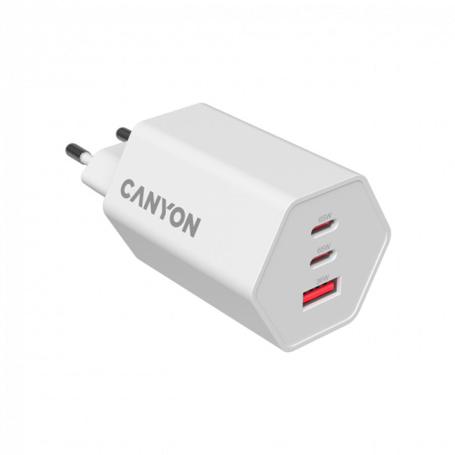 CANYON charger HEXAGON 65 GaN 65W 2xPD 1xQC EU White