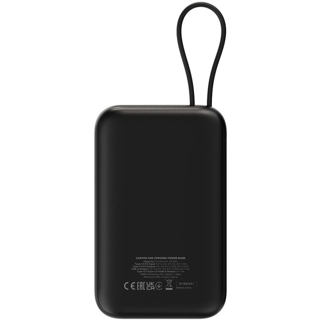 CANYON power bank OnPower 101 built-in cable 10000 mAh PD22.5W Black