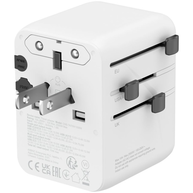 CANYON Travel Adapter OnTour 70 EU/UK/US/AUS 70W White
