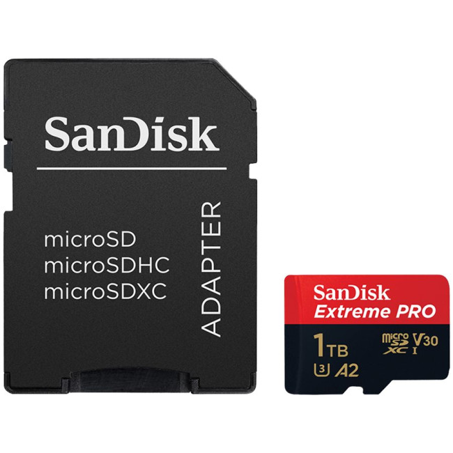 SANDISK Extreme PRO microSDXC 1TB + SD Adapter + 2 years RescuePRO Deluxe up to 200MB/s & 140MB/s Read/Write speeds A2 C10 V30 UHS-I U3