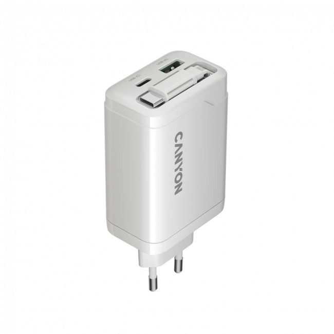 CANYON charger OnCharge 65RC Build-In Cable USB-C 65W 1xPD 1xQC EU White