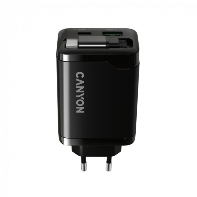 CANYON charger OnCharge 65RC Build-In Cable USB-C 65W 1xPD 1xQC EU Black