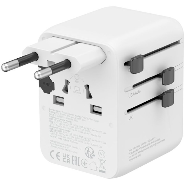 CANYON Travel Adapter OnTour 70 EU/UK/US/AUS 70W White