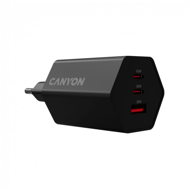 CANYON charger HEXAGON 65 GaN 65W 2xPD 1xQC EU Black