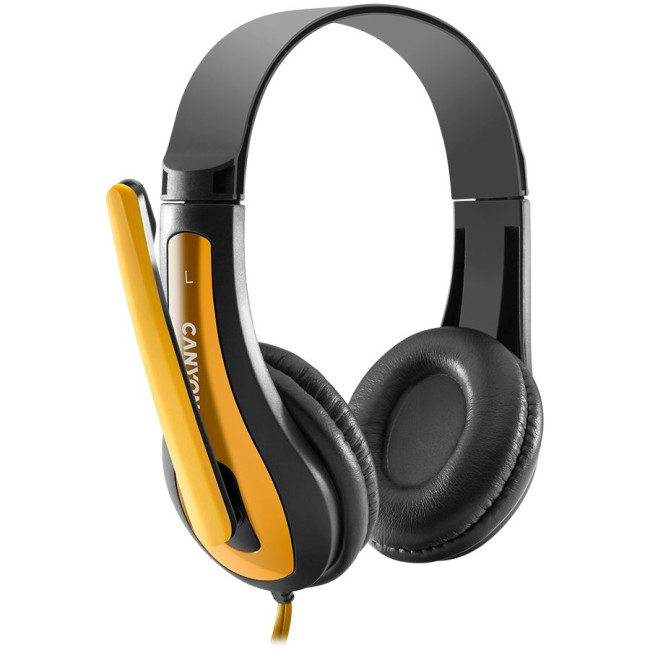 Головні дротові навушники накладні з вбудованим мікрофоном CANYON entry price PC headset  combined 3 5 plug  leather pads  Black-yellow