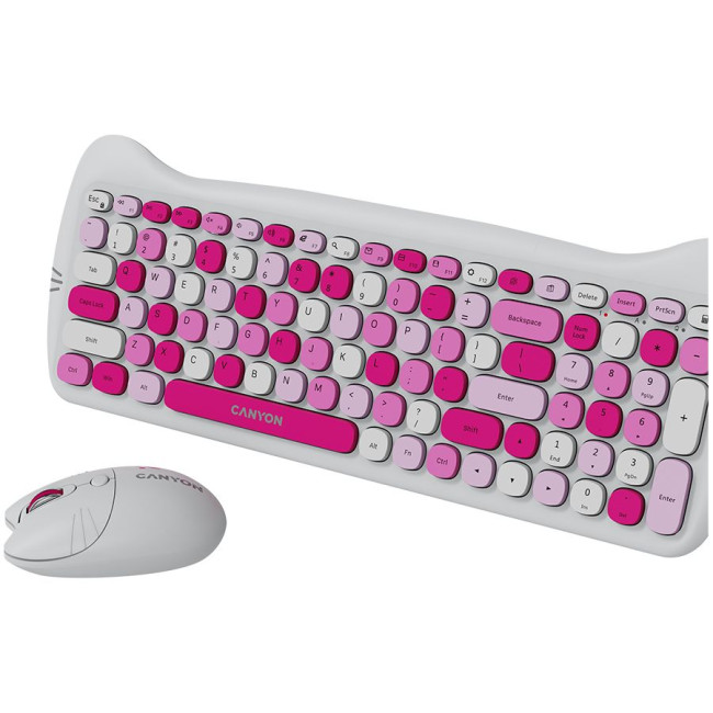 CANYON HSET-W6 EN Keyboard+Mouse Kitty Edition AAA+АА Wireless Pink