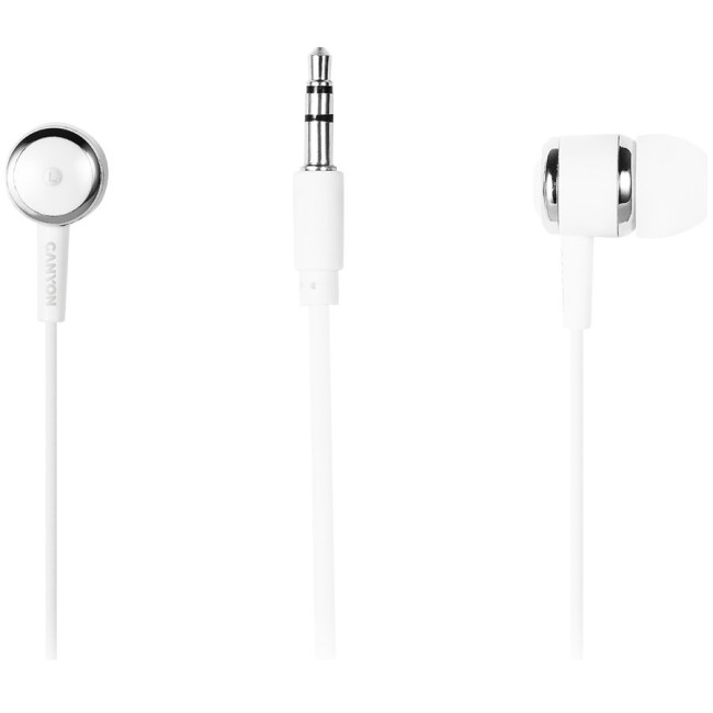 Головні дротові навушники-вкладиші з вбудованим мікрофоном CANYON EPM- 01 Stereo earphones with microphone  White  cable length 1.2m  23*9*10.5mm 0.013kg