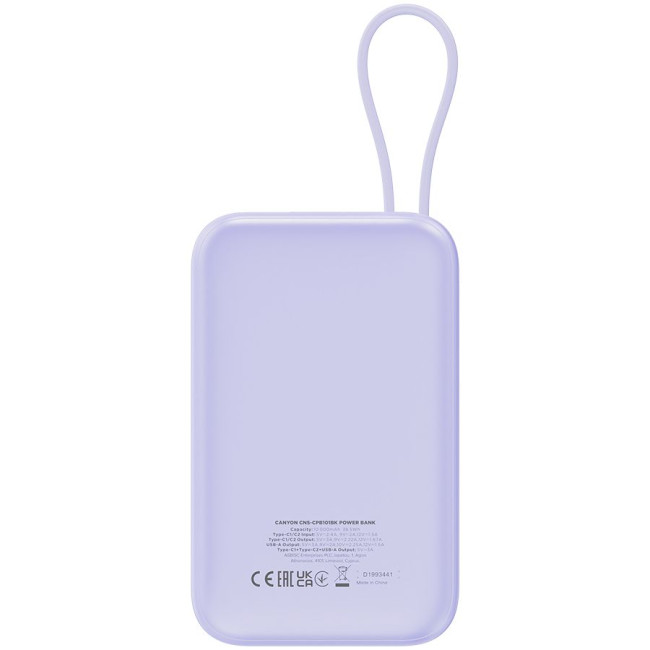 CANYON power bank OnPower 101 built-in cable 10000 mAh PD22.5W Purple