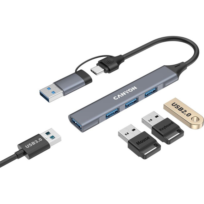 CANYON hub DS-02 4in1 USB-A/C Grey