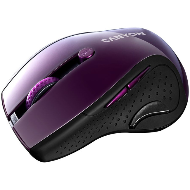 Маніпулятор миша бездротова CANYON MW-01 2.4GHz wireless mouse with 6 buttons  optical tracking - blue LED  DPI 1000/1200/1600  Purple pearl glossy  113x71x39.5mm  0.07kg