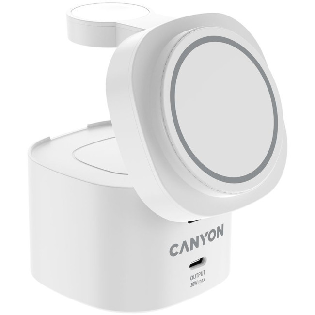 Canyon 4 in 1 Wireless Charging Stand, 30W max, Size: 70x70x70.3mm, weight: 414g, with 1M cable, white