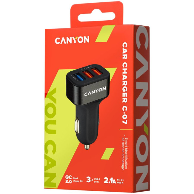 CANYON car charger C-07 QC 3.0 2.4A/3USB-A Black