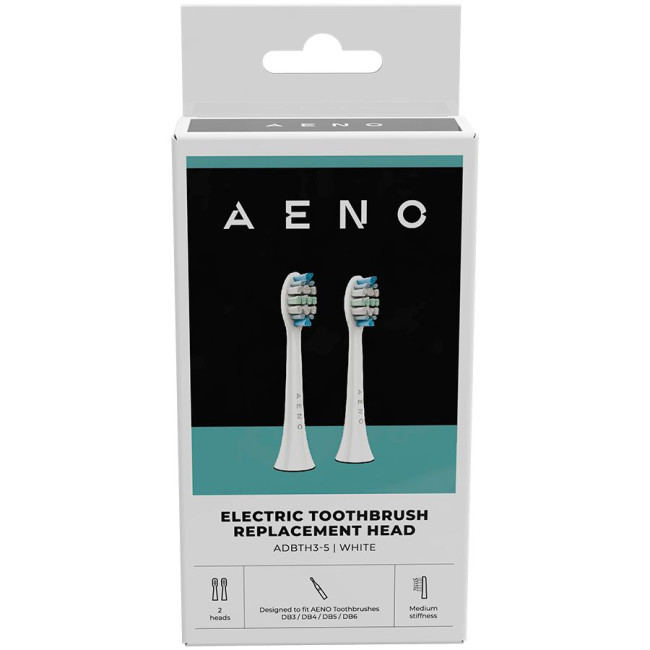 AENO Replacement toothbrush heads, White, Dupont bristles, 2pcs in set (for ADB0003/ADB0005 and ADB0004/ADB0006)