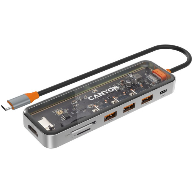 CANYON hub DS-13 7in1 4k USB-C Transparent Space Grey