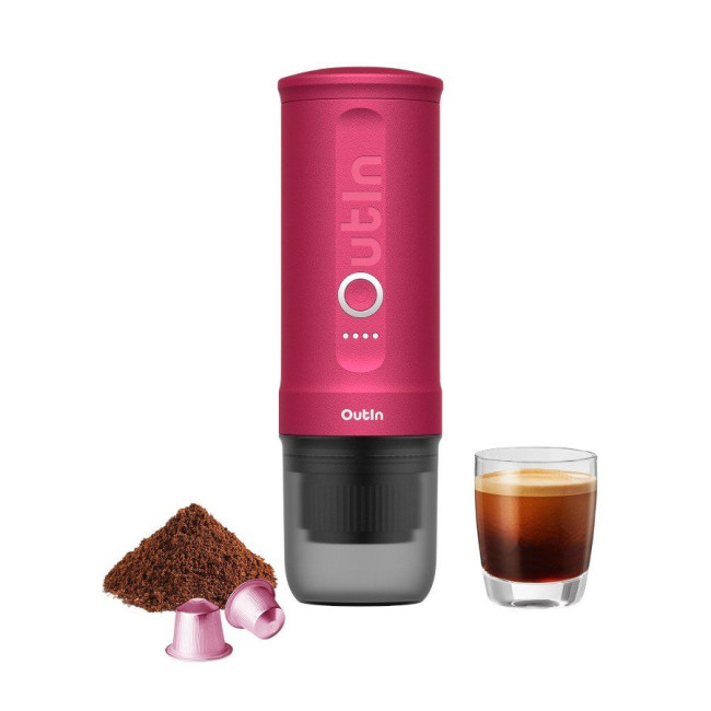 OUTIN Nano Espresso Machine, model OTEM-01, color Crimson Red