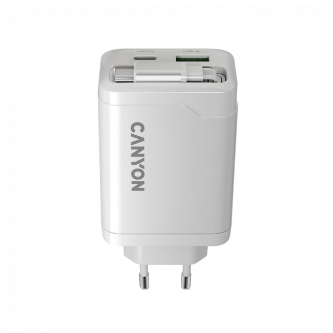 CANYON charger OnCharge 65RC Build-In Cable USB-C 65W 1xPD 1xQC EU White