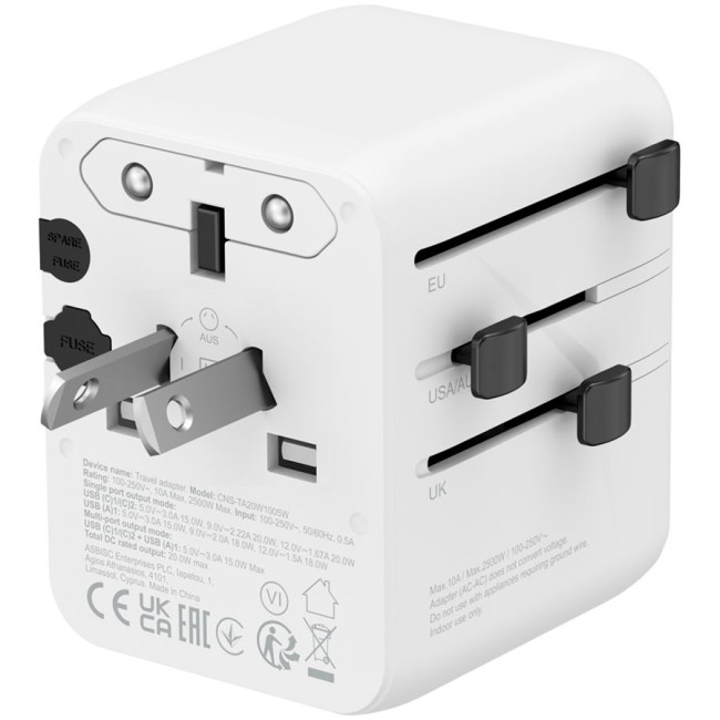 CANYON Travel Adapter OnTour 20 EU/UK/US/AUS 20W  White
