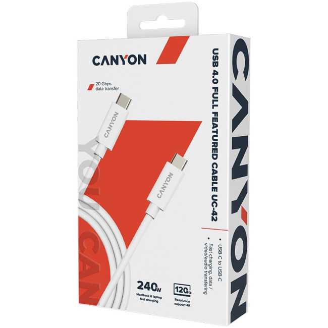 CANYON UC-42, cable, U4-CC-5A2M-E, USB4 TYPE-C to TYPE-C cable assembly 20G 2m 5A 240W(ERP) with E-MARK, CE, ROHS, white