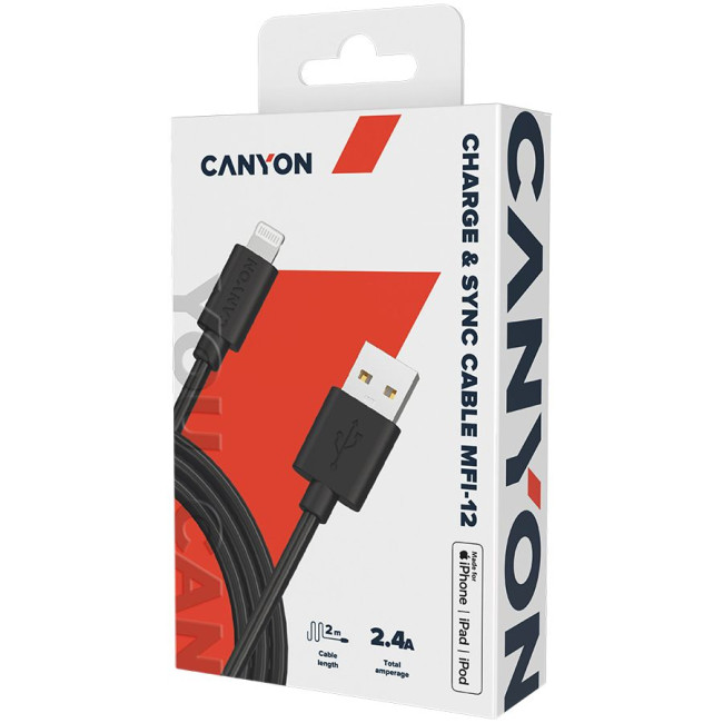 CANYON cable MFI-12 USB-A to Lightning 2m Black