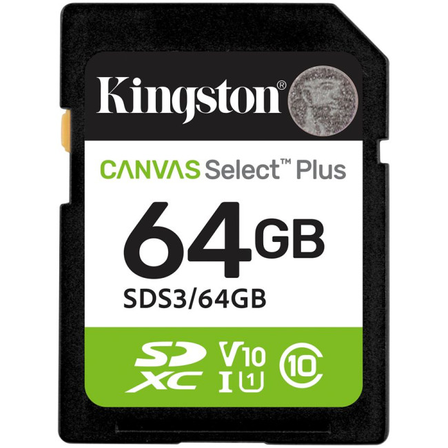 Kingston 64GB SDXC Canvas Select Plus Gen3 100MB/s C10 UHS-I U1 V10