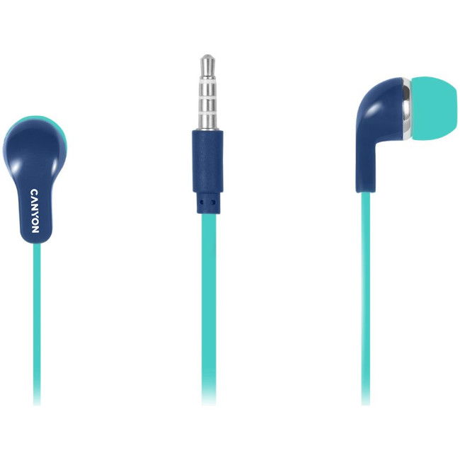 Головні дротові навушники-вкладиші з вбудованим мікрофоном CANYON EPM-02 Stereo Earphones with inline microphone  Green+Blue  cable length 1.2m  20*15*10mm  0.013kg