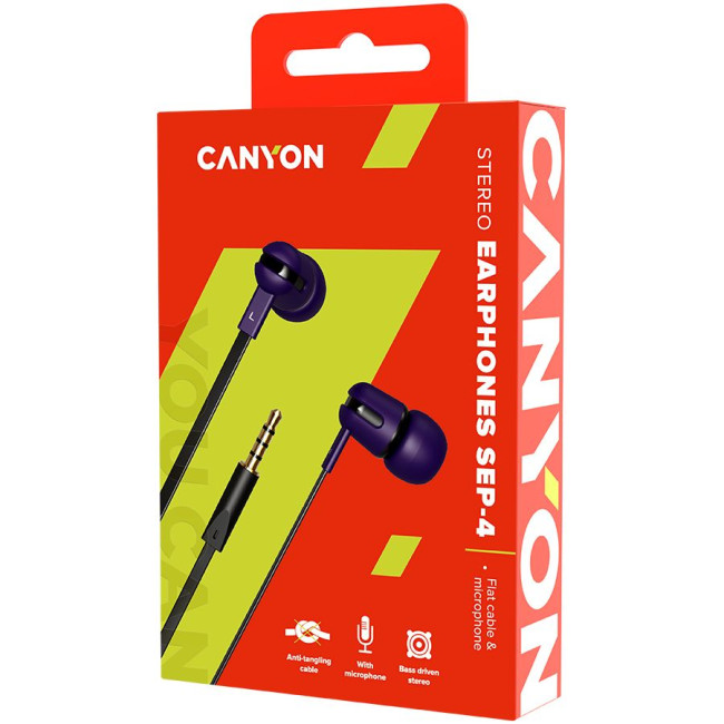 CANYON headphones SEP-4 Mic Flat 1.2m Violet