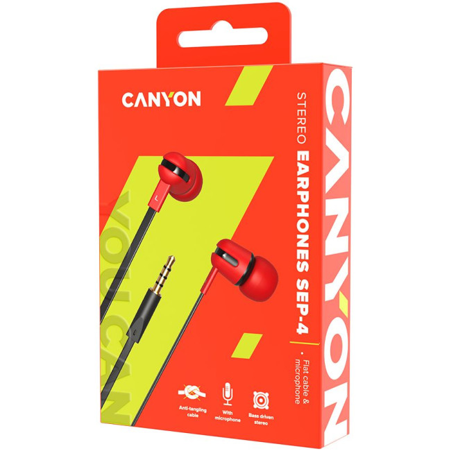 CANYON headphones SEP-4 Mic Flat 1.2m Red