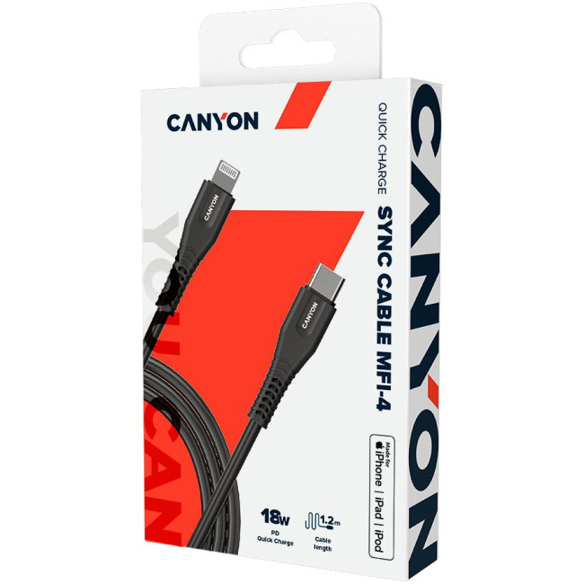 CANYON cable MFI-4 Type-C to Lightning 1.2m Black