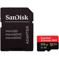 SANDISK Extreme PRO microSDXC 512GB + SD Adapter + 2 years RescuePRO Deluxe up to 200MB/s & 140MB/s Read/Write speeds A2 C10 V30 UHS-I U3