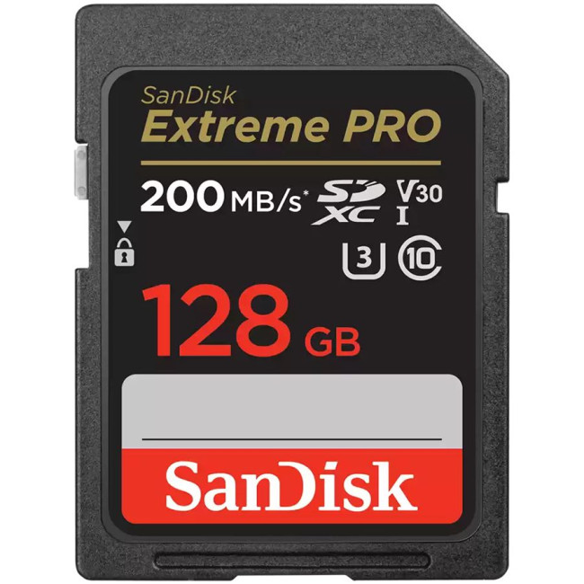 SANDISK Extreme PRO 128GB SDXC Memory Card + 2 years RescuePRO Deluxe up to 200MB/s & 90MB/s Read/Write speeds, UHS-I, Class 10, U3, V30