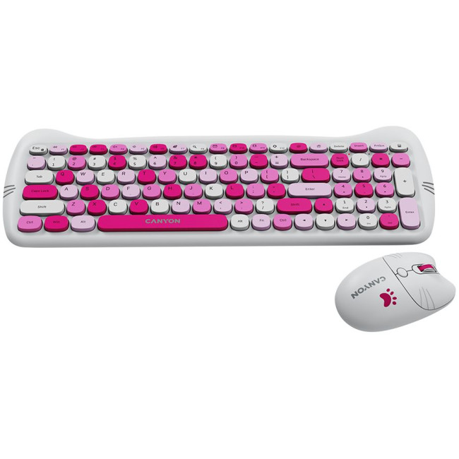 CANYON HSET-W6 EN Keyboard+Mouse Kitty Edition AAA+АА Wireless Pink