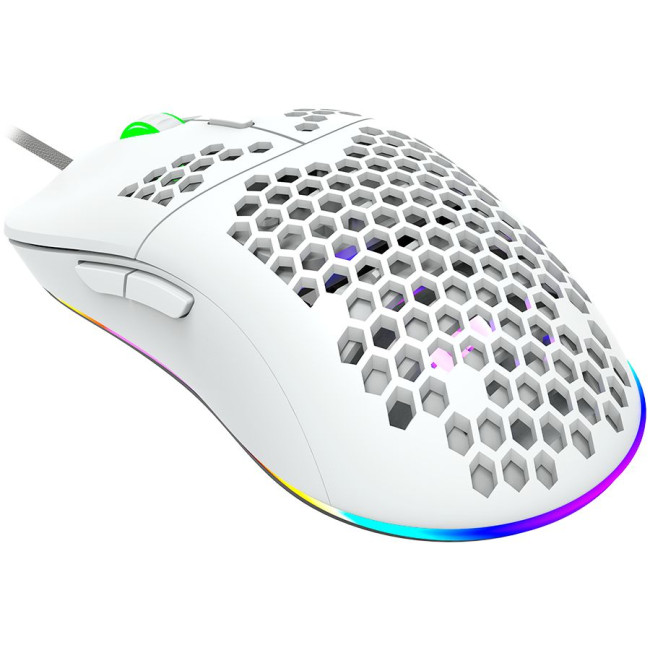 CANYON Puncher GM-11, Gaming Mouse with 7 programmable buttons, Pixart 3519 optical sensor, 4 levels of DPI and up to 4200, 5 million times key life, 1.65m Ultraweave cable, UPE feet and colorful RGB lights, White, size:128.5x67x37.5mm, 105g