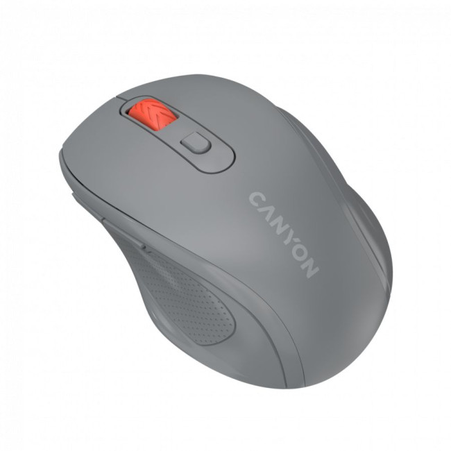 Canyon 6 buttons wireless 2.4Ghz mouse, MX8650A Sensor, DPI up to 1600,Injection case, 3 M life times left and right switches, 2xAAA battery, ABS material. Size: 105x71x40mm, Weight: 59g, Dark grey
