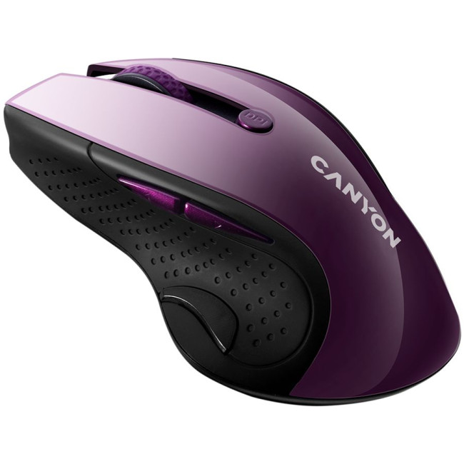 Маніпулятор миша бездротова CANYON MW-01 2.4GHz wireless mouse with 6 buttons  optical tracking - blue LED  DPI 1000/1200/1600  Purple pearl glossy  113x71x39.5mm  0.07kg