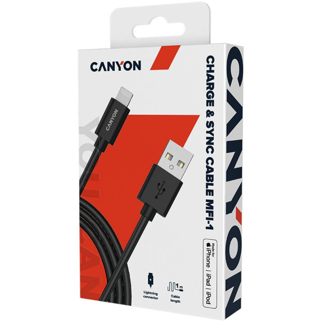 CANYON cable MFI-1 Lightning 12W 1m Black