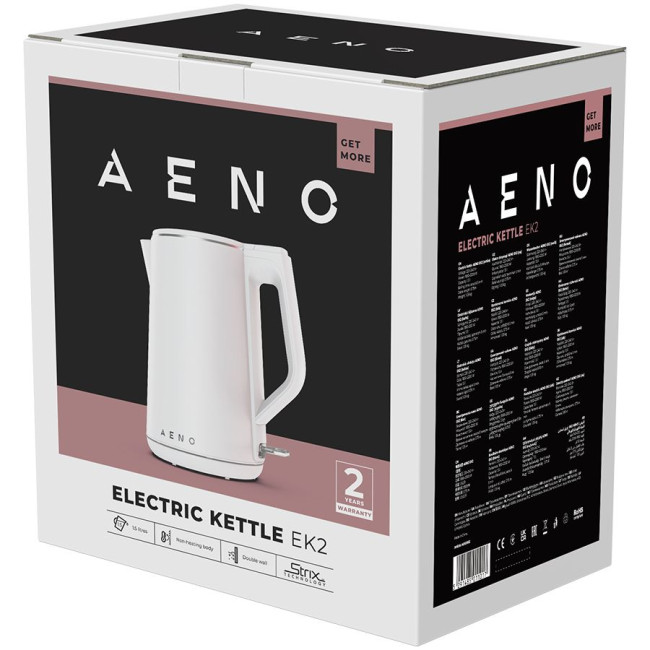 AENO Electric Kettle EK2: 1850-2200W, 1.5L, Strix, Double-walls, Non-heating body, Auto Power Off, Dry tank Protection