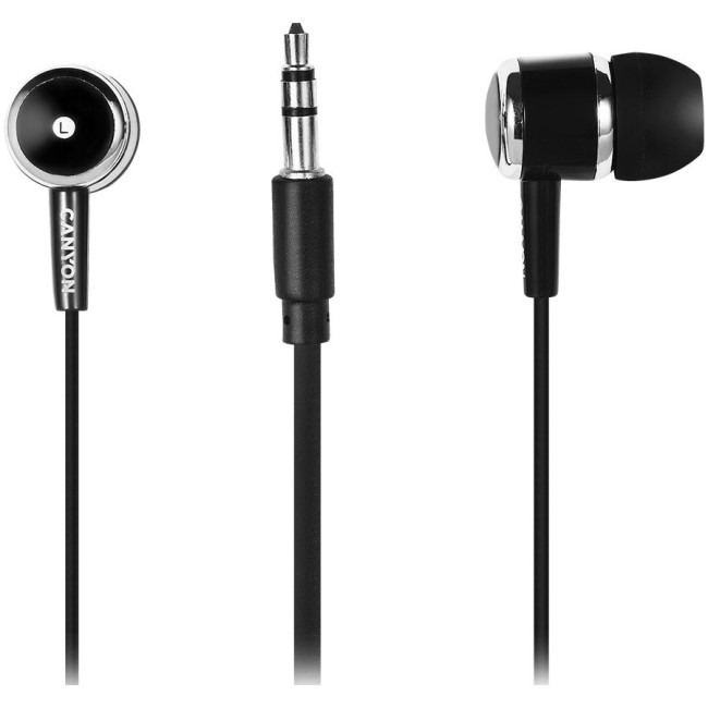 Головні дротові навушники-вкладиші з вбудованим мікрофоном CANYON EPM- 01 Stereo earphones with microphone  Black  cable length 1.2m  23*9*10.5mm 0.013kg