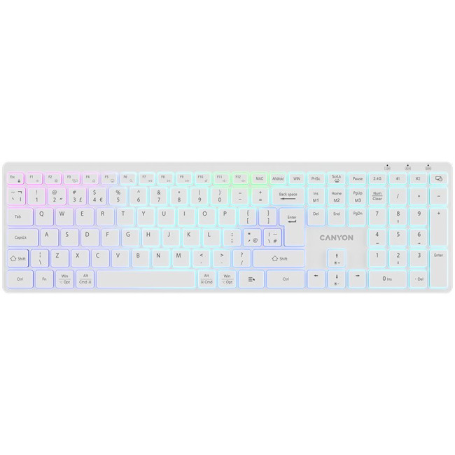 CANYON keyboard HKB-W11 UK/US RGB Dual Mode Wireless White