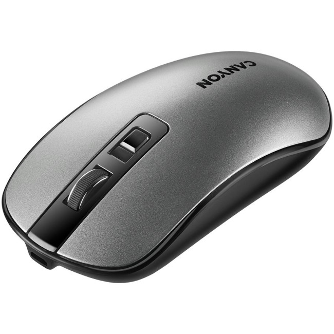 CANYON MW-18, 2.4GHz Wireless Rechargeable Mouse with Pixart sensor, 4keys, Silent switch for right/left keys,DPI: 800/1200/1600, Max. usage 50 hours for one time full charged, 300mAh Li-poly battery, Dark grey, cable length 0.6m, 116.4*63.3*32.3mm, 0.075