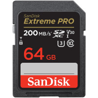 SANDISK Extreme PRO 64GB SDXC Memory Card + 2 years RescuePRO Deluxe up to 200MB/s & 90MB/s Read/Write speeds, UHS-I, Class 10, U3, V30