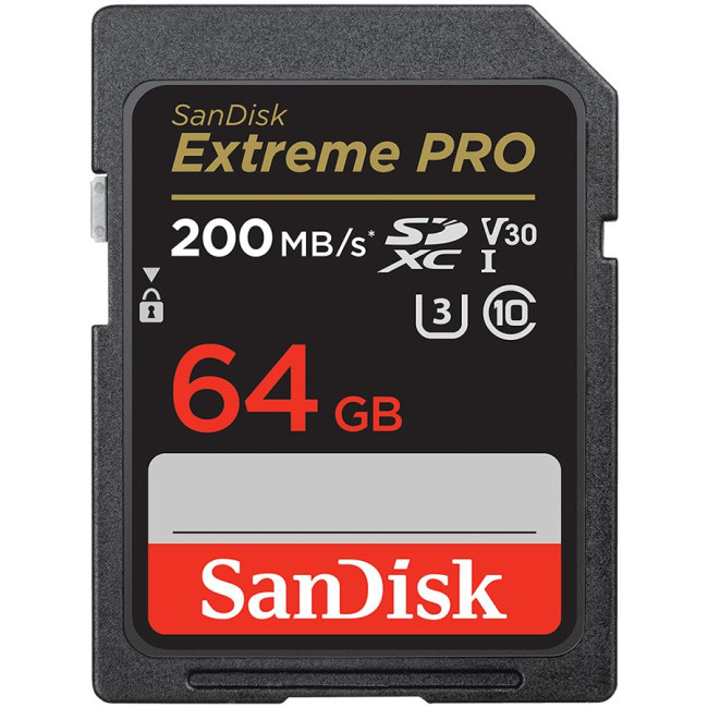 SANDISK Extreme PRO 64GB SDXC Memory Card + 2 years RescuePRO Deluxe up to 200MB/s & 90MB/s Read/Write speeds, UHS-I, Class 10, U3, V30