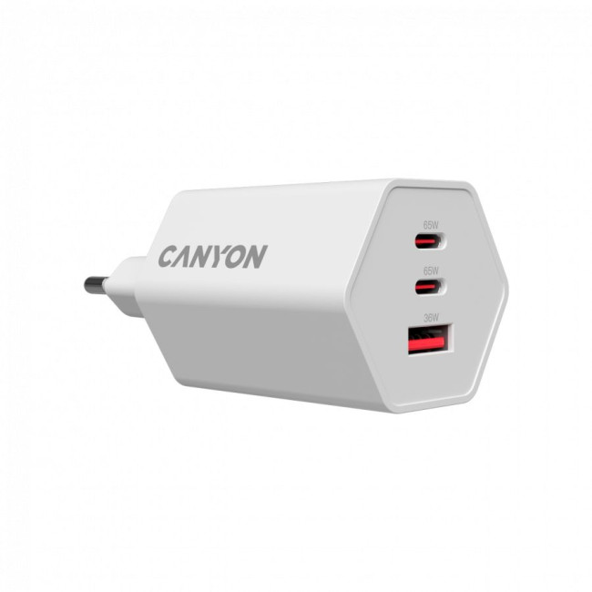 CANYON charger HEXAGON 65 GaN 65W 2xPD 1xQC EU White