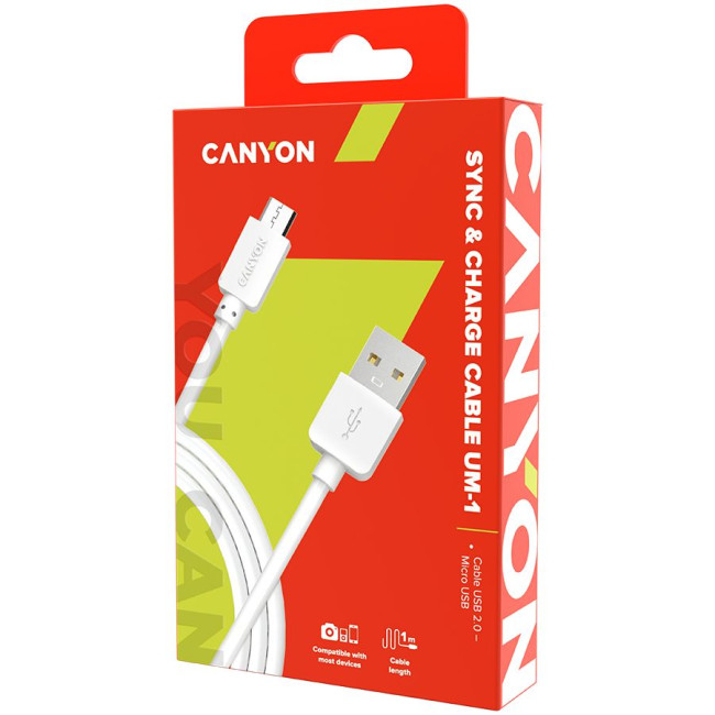 Кабель CANYON UM-1 Micro USB cable  1M  White  15*8.2*1000mm  0.018kg